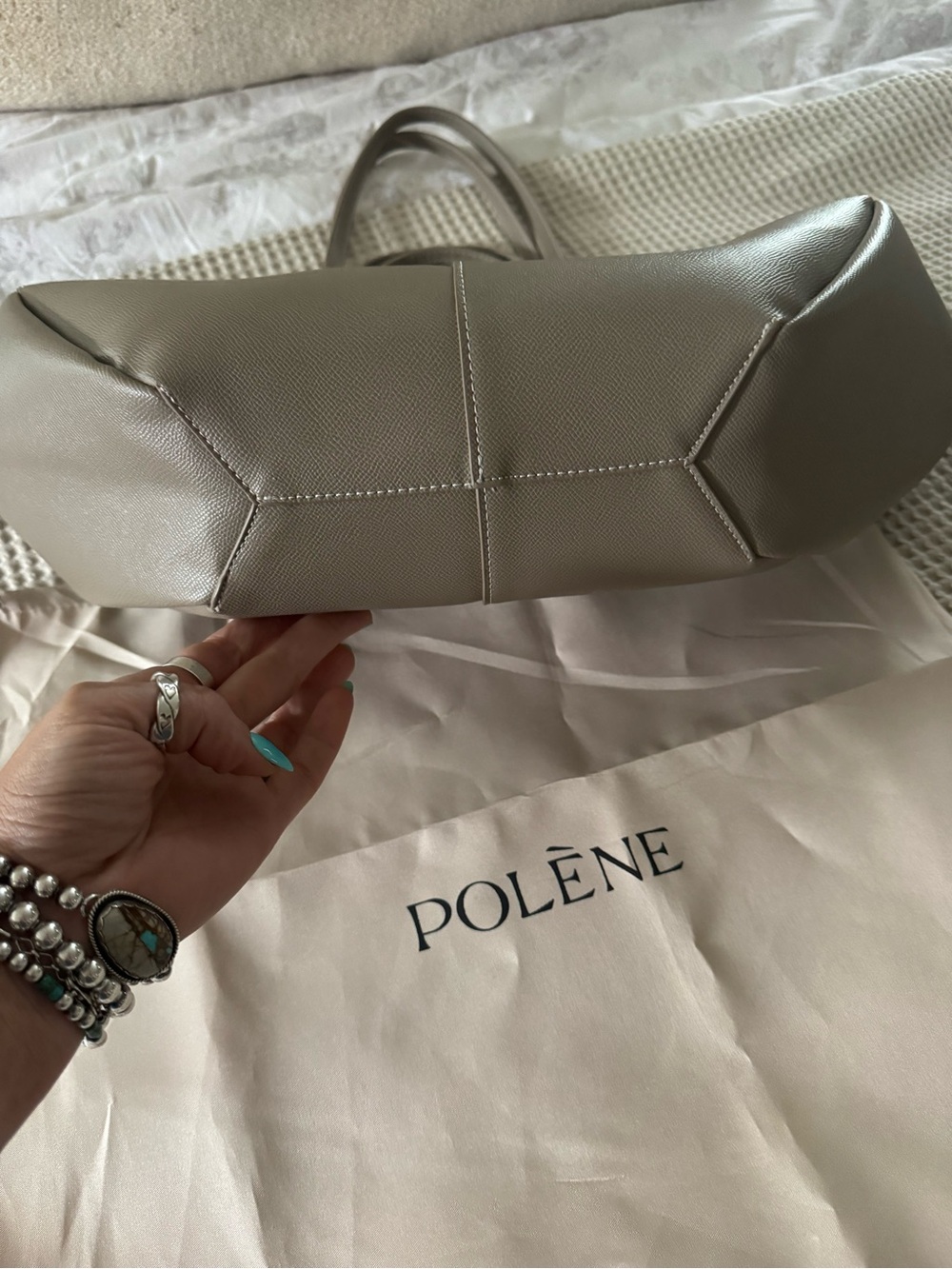 Minimalist Taupe Tote with Detachable Pouch - Picture 12 of 14